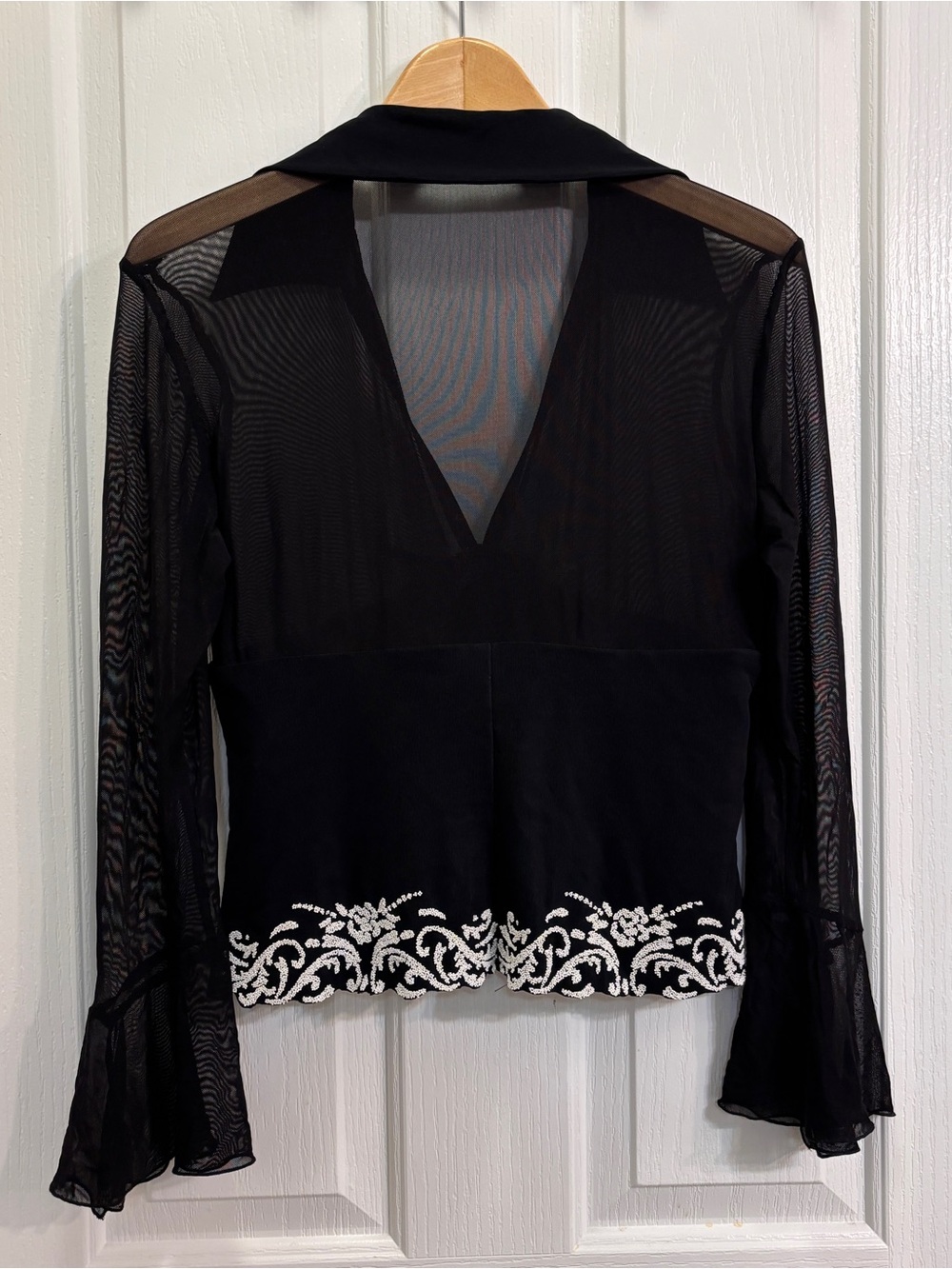 Joseph Ribkoff Black Sheer Mesh Blouse with Beading Corset Detail - Picture 2 of 6